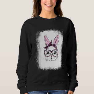 Sweatshirt Lunettes léopard à visage de lapin blanchies Happy
