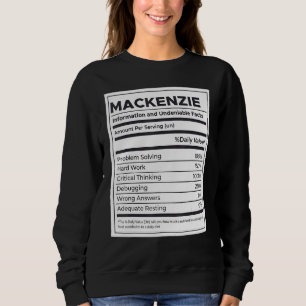 Sweatshirt Mackenzie Information sur la nutrition Problème de
