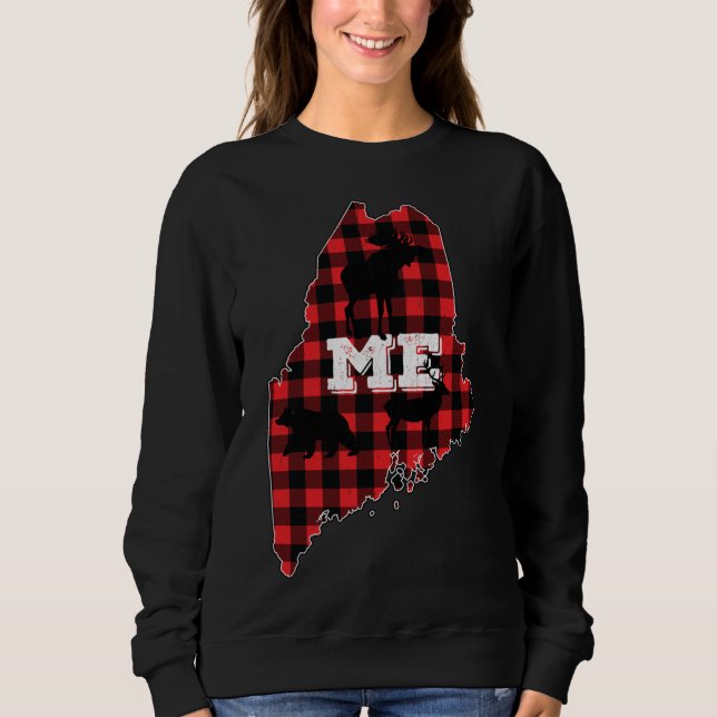 Sweatshirt Maine ME État Rouge Plaid Remplissage Moose Chasse (Devant)
