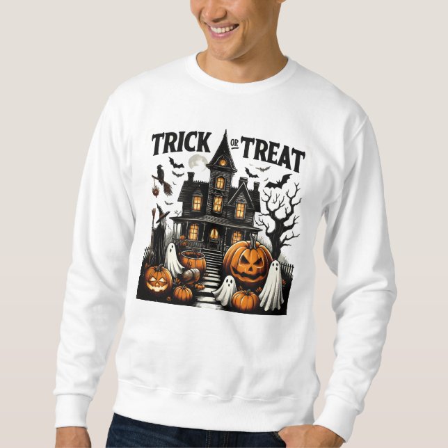 Sweatshirt Maison hantée avec citrouilles & fantômes ! (Devant)