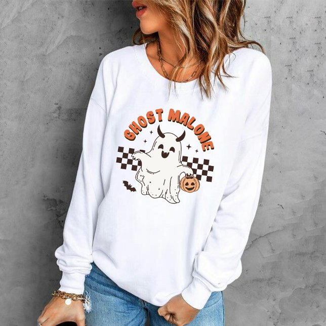 Sweatshirt Malone fantôme déplaisant avec Halloween Citrouill (Creepy Ghost Malone with spooky Pumpkin Halloween Sweatshirt)
