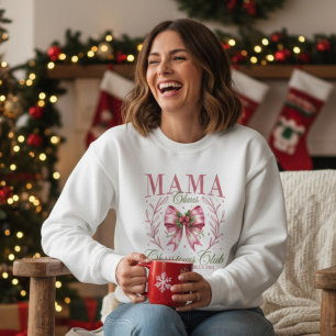 Sweatshirt Mama Claus Christmas Club Nœud Coquette Rose