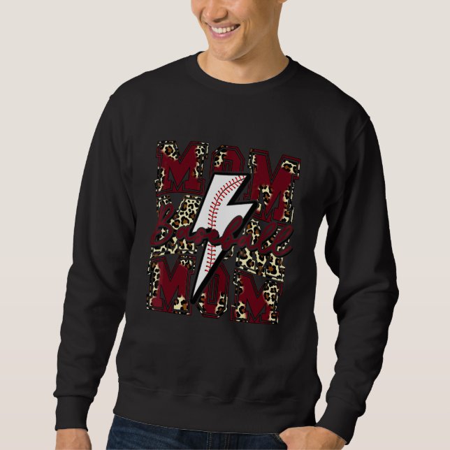 Sweatshirt Maman de baseball Éclair de baseball Léopard Marro (Devant)