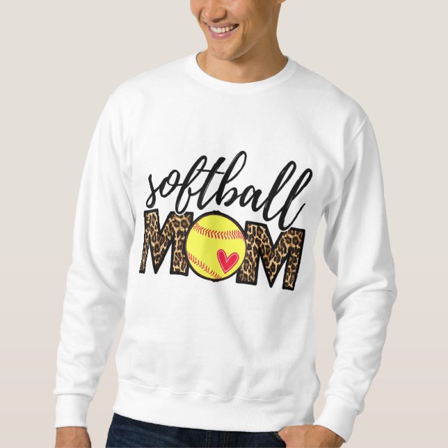 Sweatshirt Maman de softball Leopard Funny Baseball Maman D (Devant)