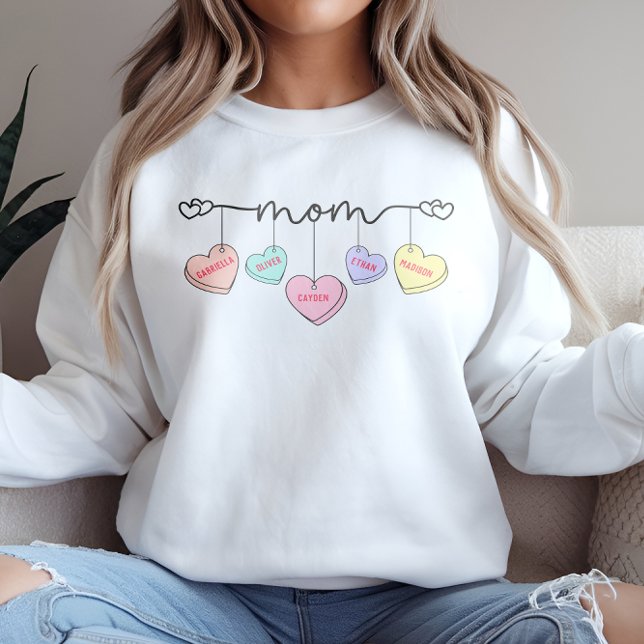 Sweatshirt Maman Valentines Enfants Nom Coeurs Convo (Créateur téléchargé)