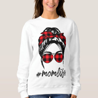 Sweatshirt Maman Vie Messager Bun Cheveux Leopard Plaid Momli