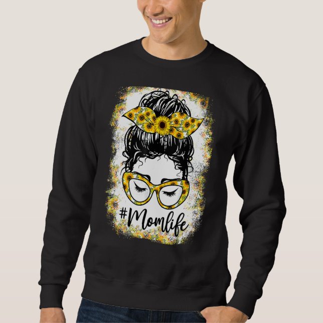 Sweatshirt Maman Vie Messy Bun Et Lunettes Sunflower Mère (Devant)