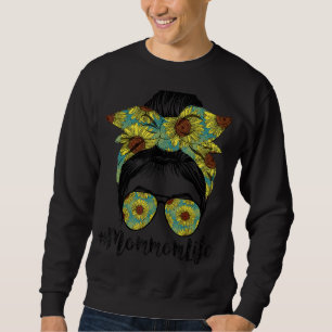Sweatshirt Maman Vie Messy Cheveux Bun Tournesol Femme Mère