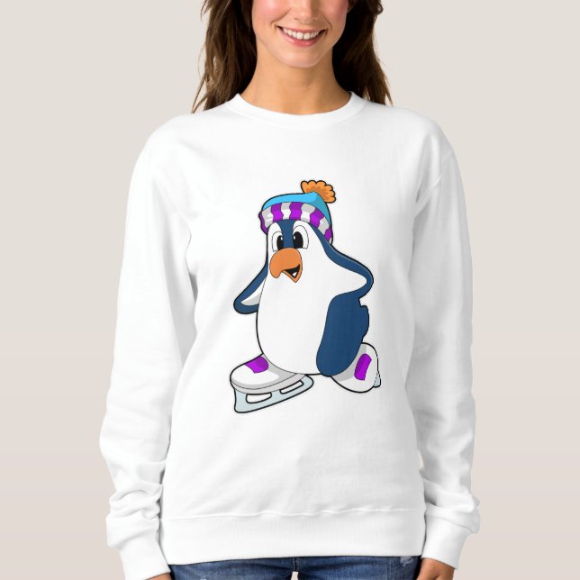 Sweatshirt Manchot au patinage sur glace avec patins à glace (Devant)