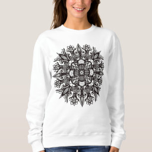 Sweatshirt Mandala de champignons psychédéliques noir et blan