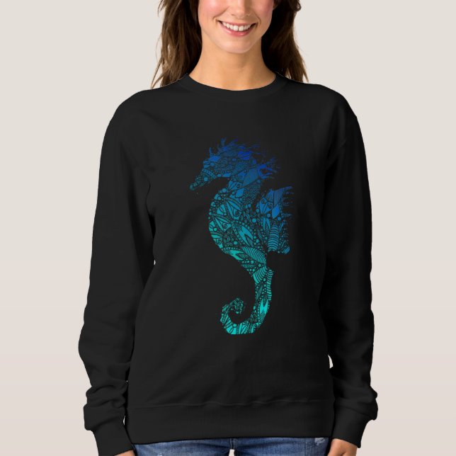 Sweatshirt Mandala Seahorse Blue (Devant)