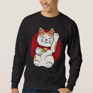 Sweatshirt Maneki Neko Lucky Cat Statue Waving Japanese