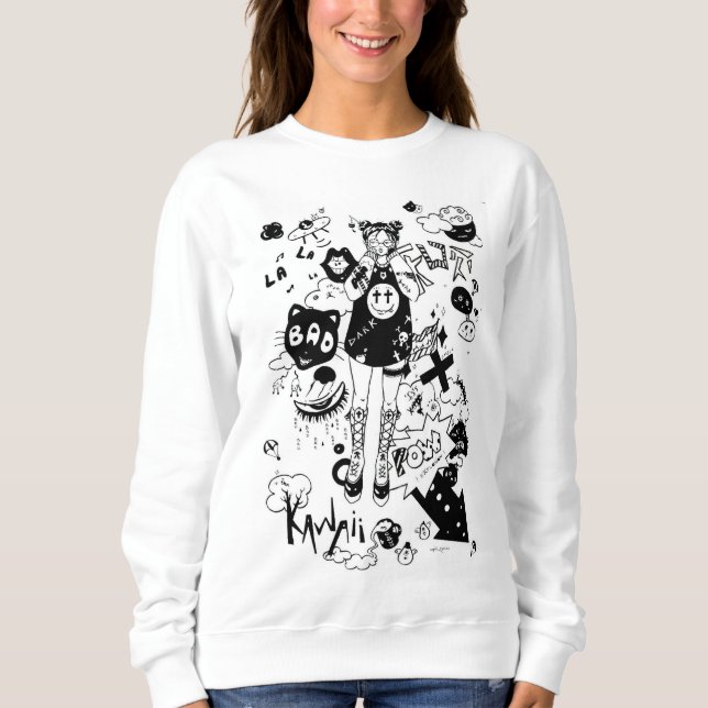 Sweatshirt manga kawaii black and white (Devant)