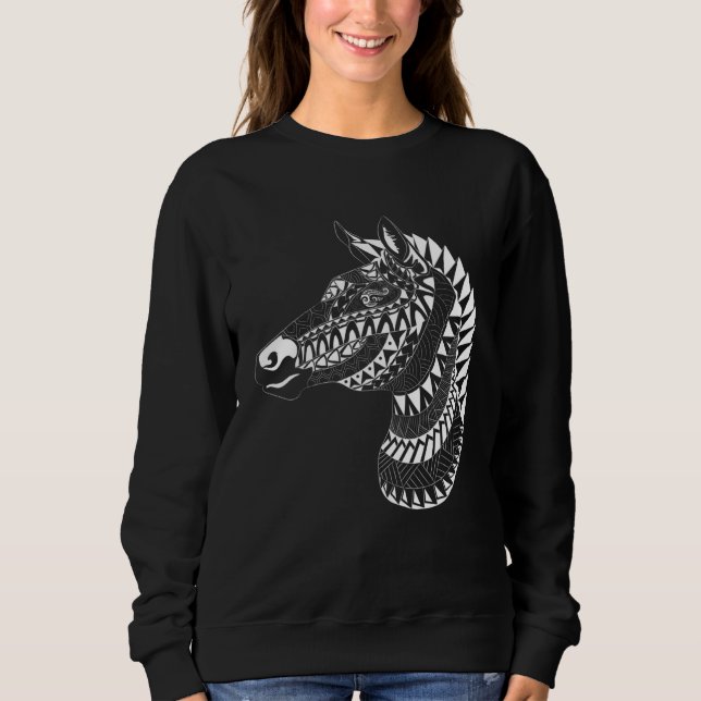 Sweatshirt Maori Polynesian Tattoo Zebra Horse Quilted Zebra  (Devant)