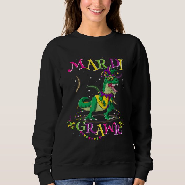 Sweatshirt Mardi Gras Dabbing Rex Dinosaur Mardi Grawr Bead C (Devant)