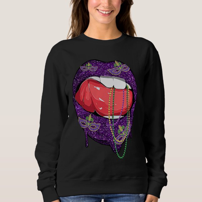 Sweatshirt Mardi Gras Lips Queen Carnival Costume Purple & Go (Devant)