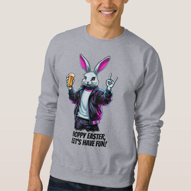 Sweatshirt Mauvais Lapin De Pâques ! Pâques chanceuses, amuso (Devant)