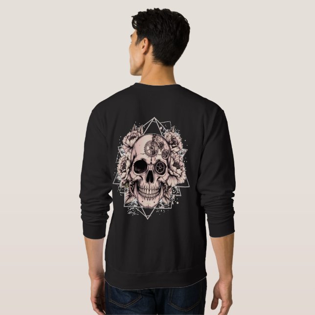 Sweatshirt "Mechanical Bloom" – Gothic Skull with Floral Gear (Dos entier)