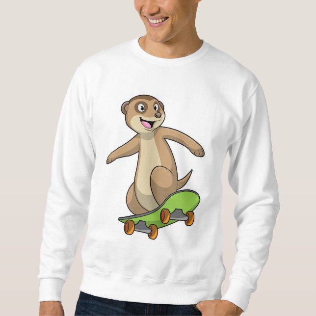 Sweatshirt Meerkat comme Patineur avec Skateboard (Devant)