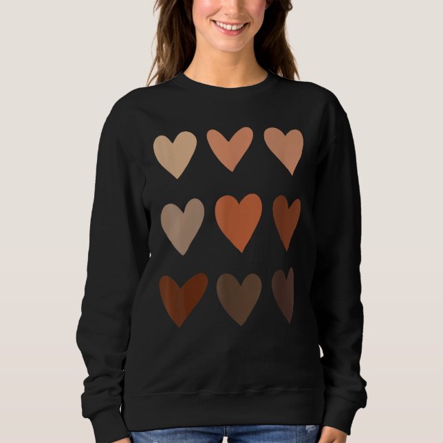 Sweatshirt Melanin Skin Tone Hearts, Be Kind, Black History M (Devant)