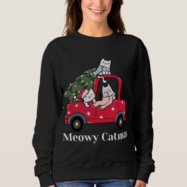 Sweatshirt Meowa Catmas Camion Rouge Chat Pyjama de Noël (Devant)