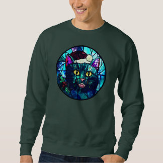 Sweatshirt Meowing Stained-Glass Christmas Black Cat