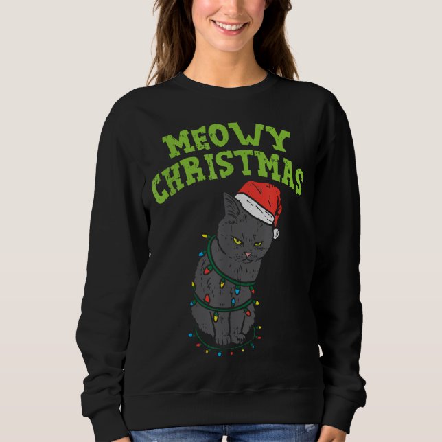 Sweatshirt Meowo Catmas Chat Noir Drôle Noël Noël Chat Ow (Devant)