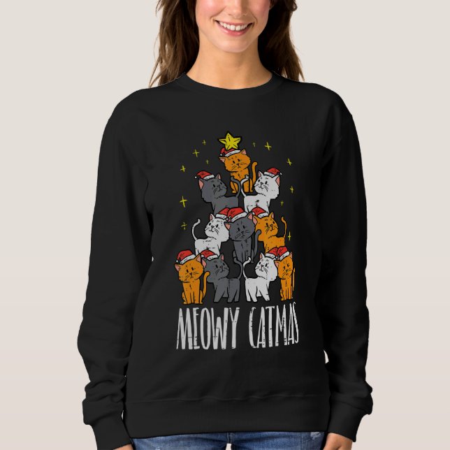 Sweatshirt Meowy Catmas Cat Christmas Tree Xmas Women Girls (Devant)