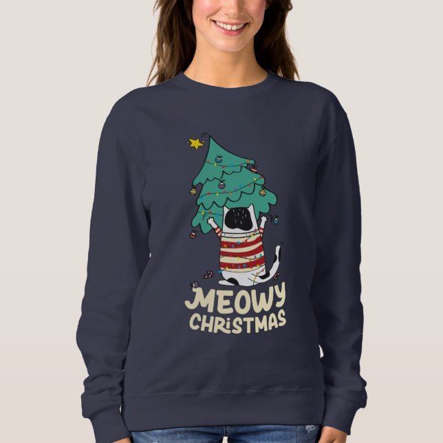 Sweatshirt Meowy Christmas Funny Amoureux des chats (Devant)