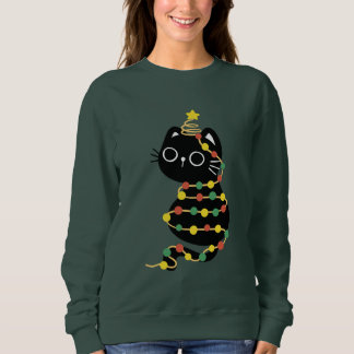 Sweatshirt Meowy Christmas Xmas Lights Black Cat 