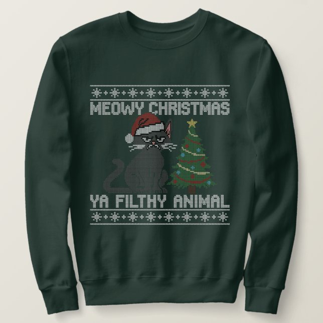 Sweatshirt Meowy Christmas Ya Filthy Animal - Ugly Christmas  (Design devant)
