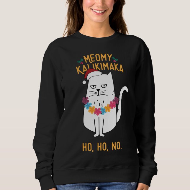 Sweatshirt Meowy Kalikimaka Funny Chat Santa Hat Noël (Devant)