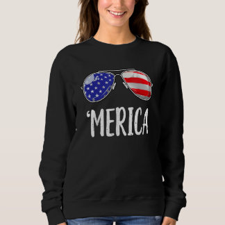 Sweatshirt Merica Flag Sunglasses  Patriotic 4th Of July Men