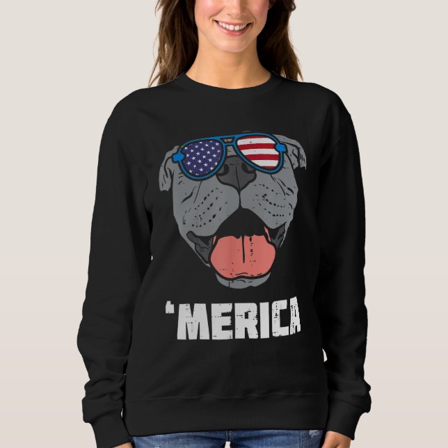 Sweatshirt Merica Pitbull Pit American USA Flag 4th Of July F (Devant)