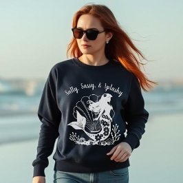 Sweatshirt Mermaid-Salty, Sassy & Splashy Navy Blue Hawaiian