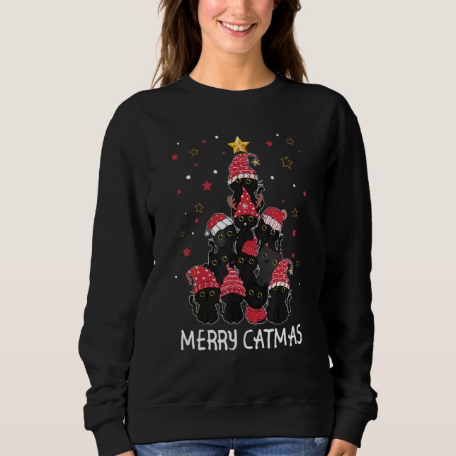 Sweatshirt Merry Cat Mas Santa Black Cat Christmas 2022 (Devant)