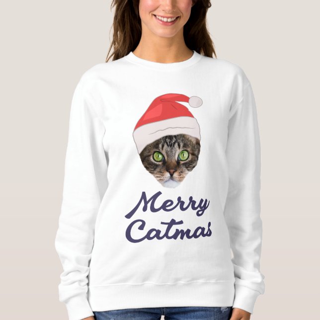 Sweatshirt Merry Catmas, Noël Chat Santa hat Invitation (Devant)