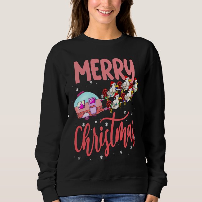Sweatshirt Merry Christmas Camping Funny Santa Chicken Campin (Devant)