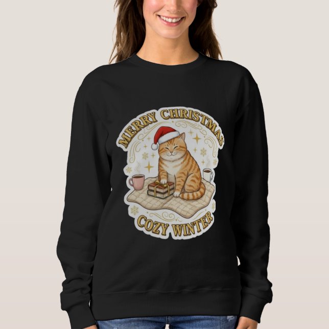 Sweatshirt Merry Christmas Cozy Winter Cat Book Lover T-Shirt (Devant)