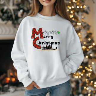 Sweatshirt Merry Christmas, Cute Kitten with Holiday Lights