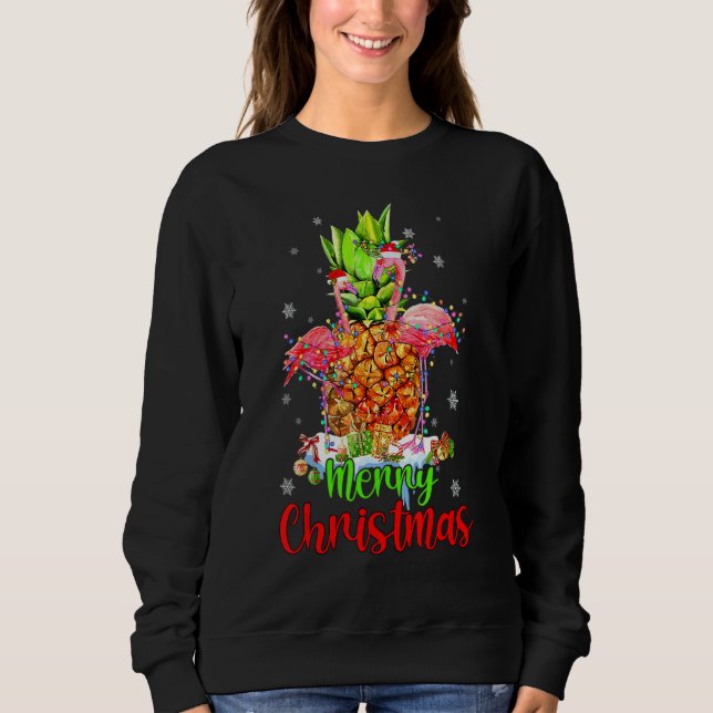 Sweatshirt Merry Christmas Pineapple Flamingo  Xmas (Devant)