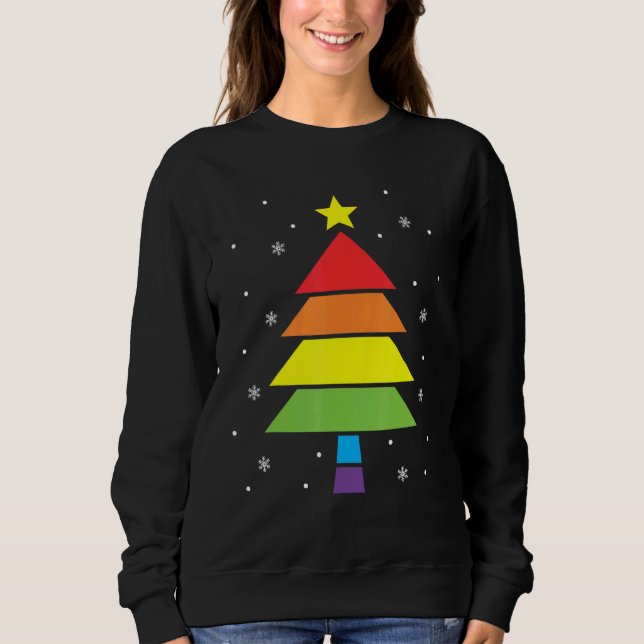 Sweatshirt Merry Christmas Tree Holiday Rainbow LGBTQ Gay Pri (Devant)