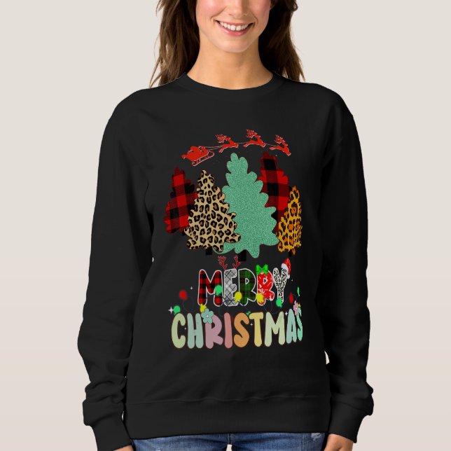 Sweatshirt Merry Christmas Tree Leopard Buffalo Red Plaid For (Devant)