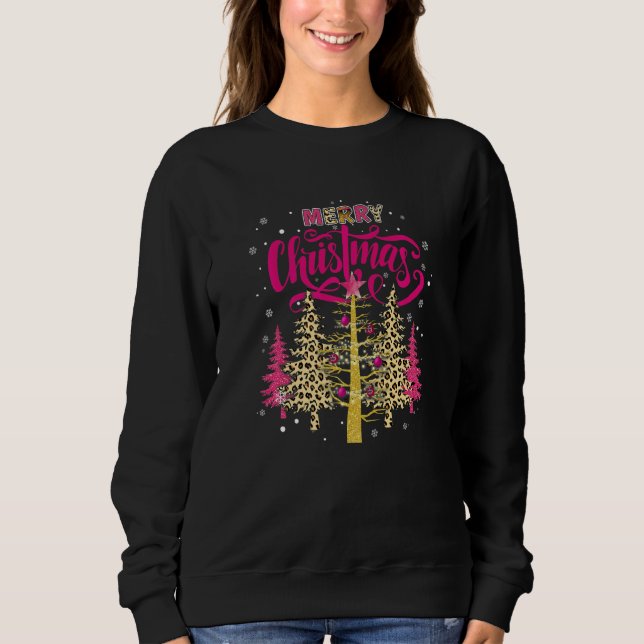 Sweatshirt Merry Christmas womens Girls pink tree christmas l (Devant)