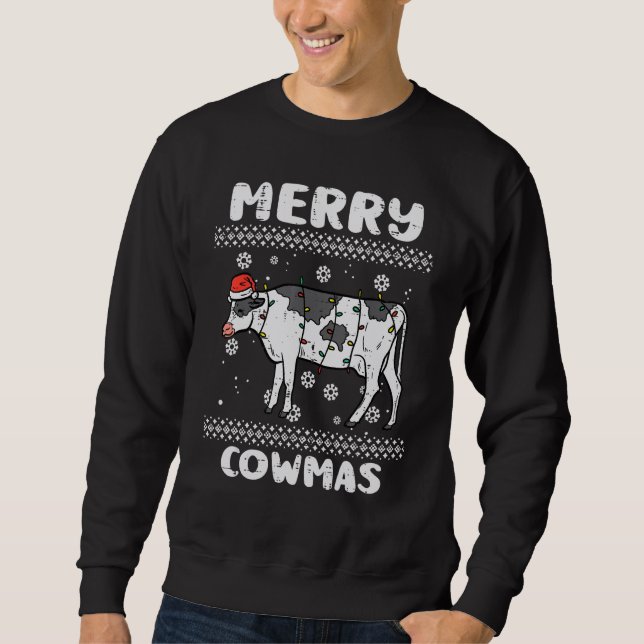 Sweatshirt Merry Cowmas  Animal Ugly Christmas Xmas Men Women (Devant)