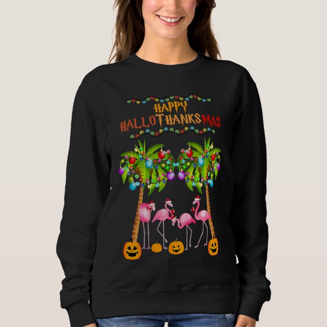 Sweatshirt Merry Flamingo Halloween Christmas Happy Hallothan (Devant)