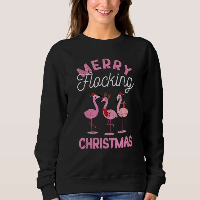 Sweatshirt Merry Flocking Christmas Tropical Florida Flamingo (Devant)