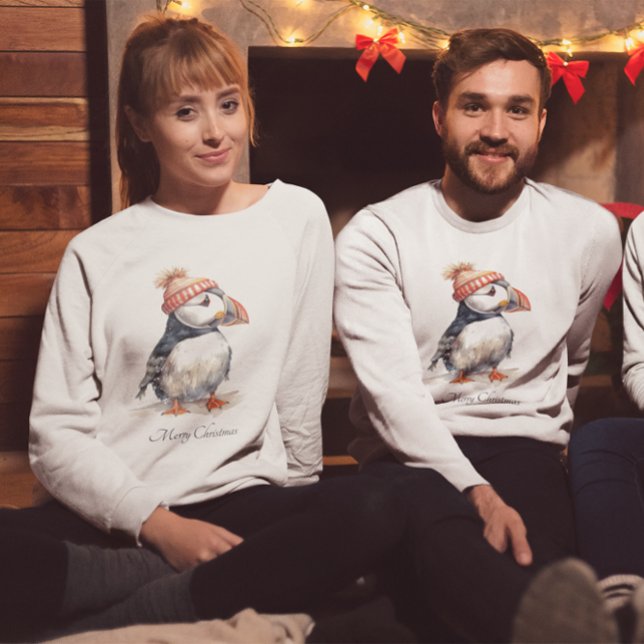 Sweatshirt Merry Puffin, personnalisé (Créateur téléchargé)