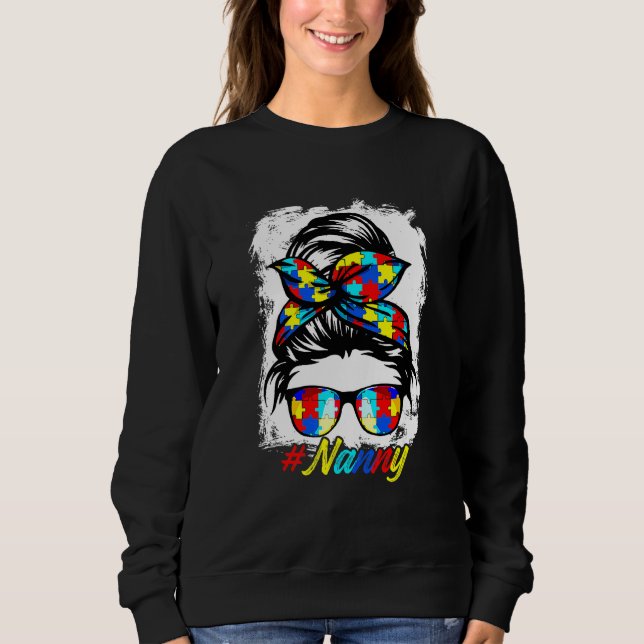 Sweatshirt Messy Bun Bandana Nanny filles femmes Autisme (Devant)