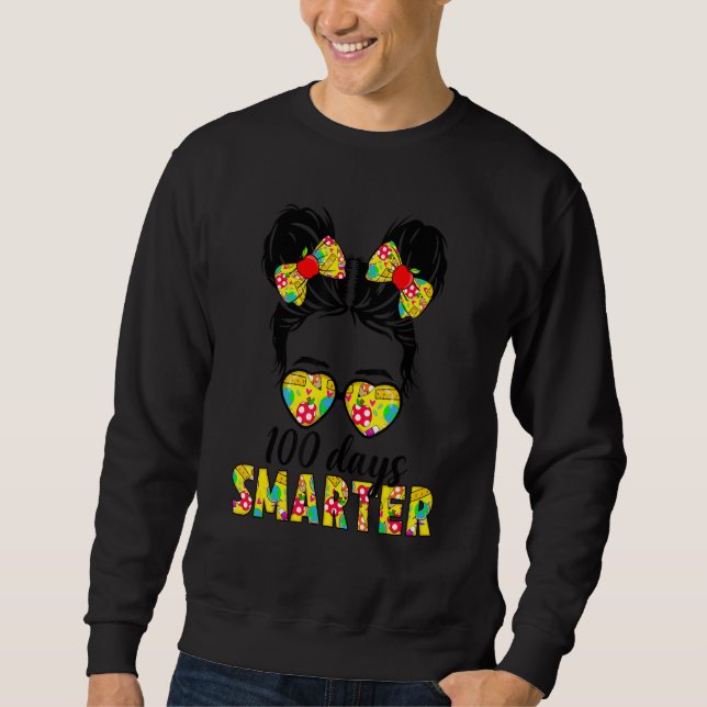 Sweatshirt Messy Bun Girl Happy 100 Days Of School 100 Days S (Devant)